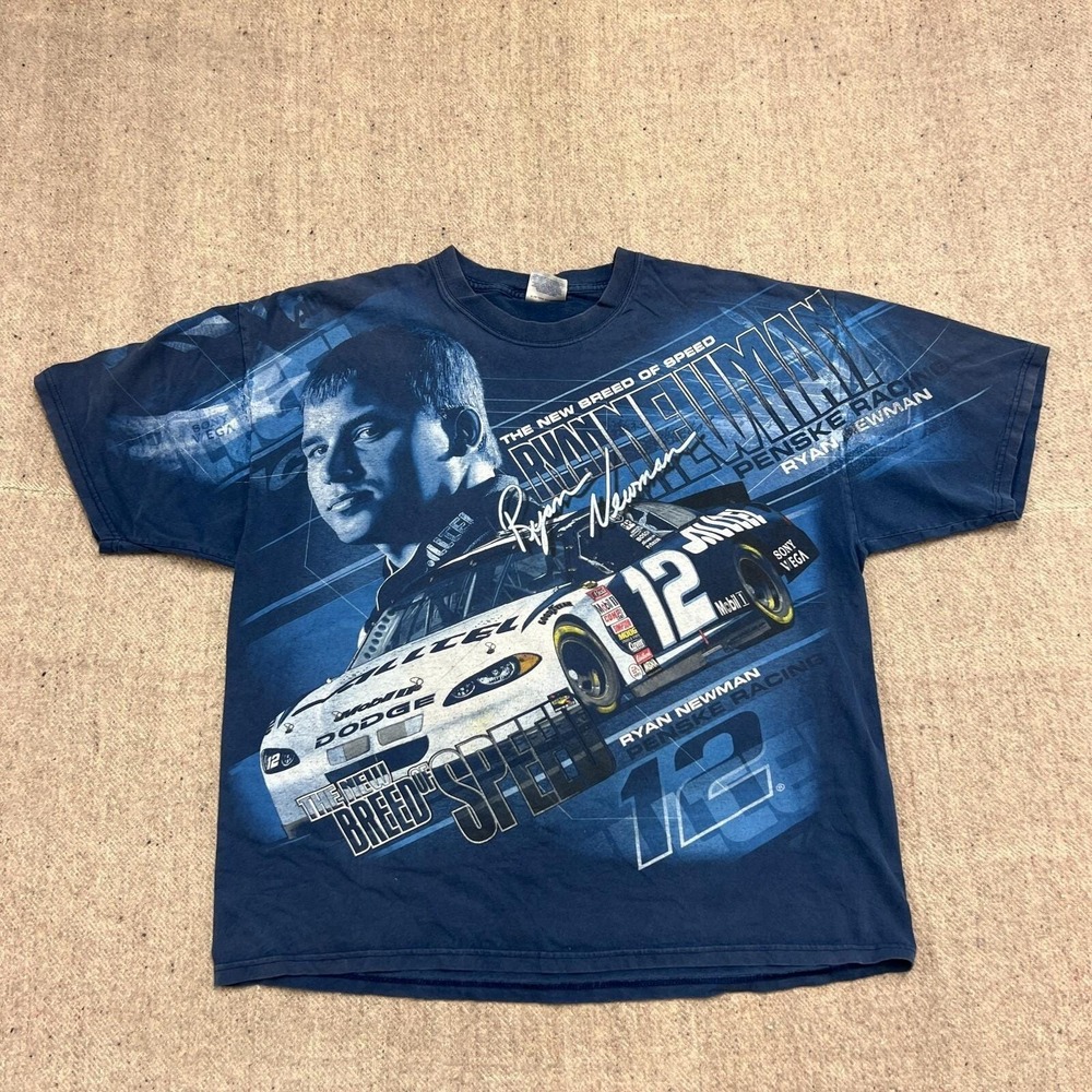 Vintage‎ Ryan Newman Nascar Shirt Mens XL Blue 2000s AOP